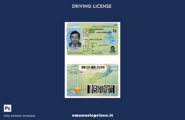 verified style modello di patente di guida Canada Nuova Scozia in stile verificato template